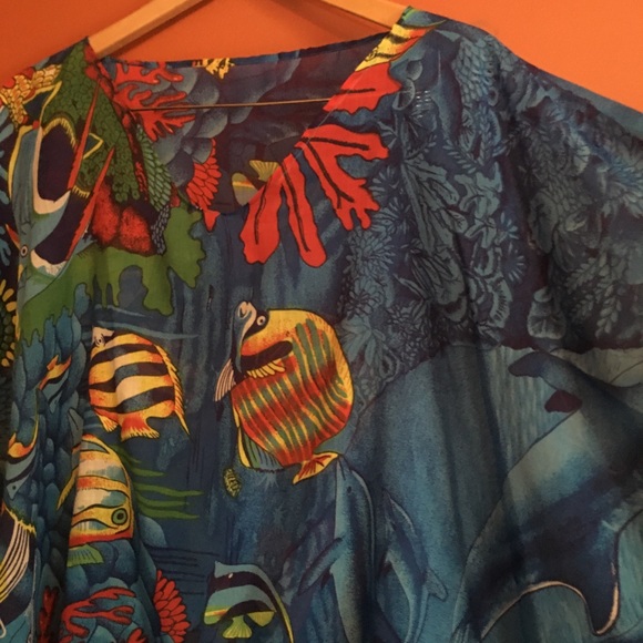 Vintage tropical fish sea beach kimono cover up OS - Picture 3 of 8